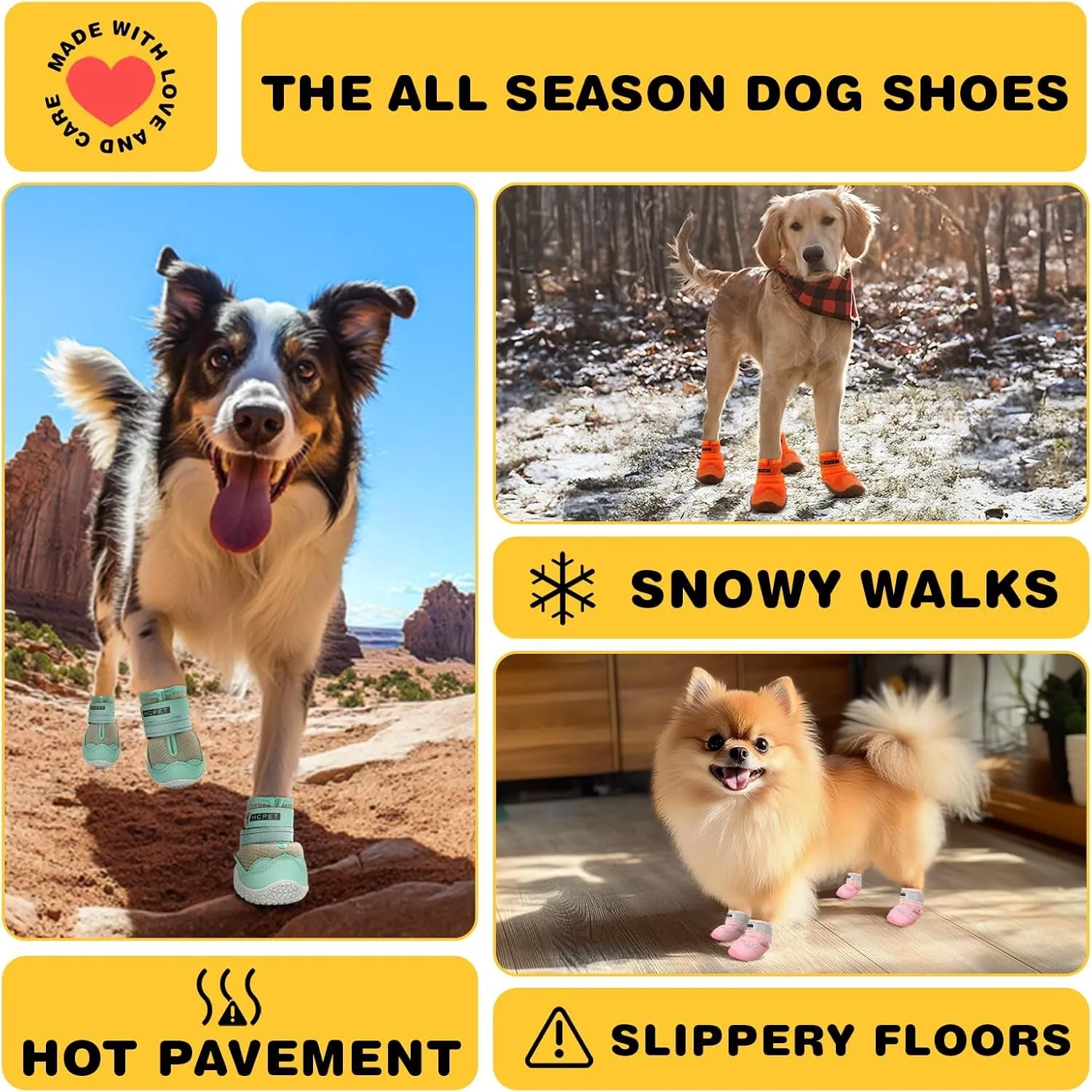 Dog Shoes for Large Dogs, Waterproof Dog Booties for Small Medium Dogs, Anti-Slip Dog Boots & Paw Protectors for Hot Pavement Winter Snow Hiking with Reflective Straps Khaki Size 8