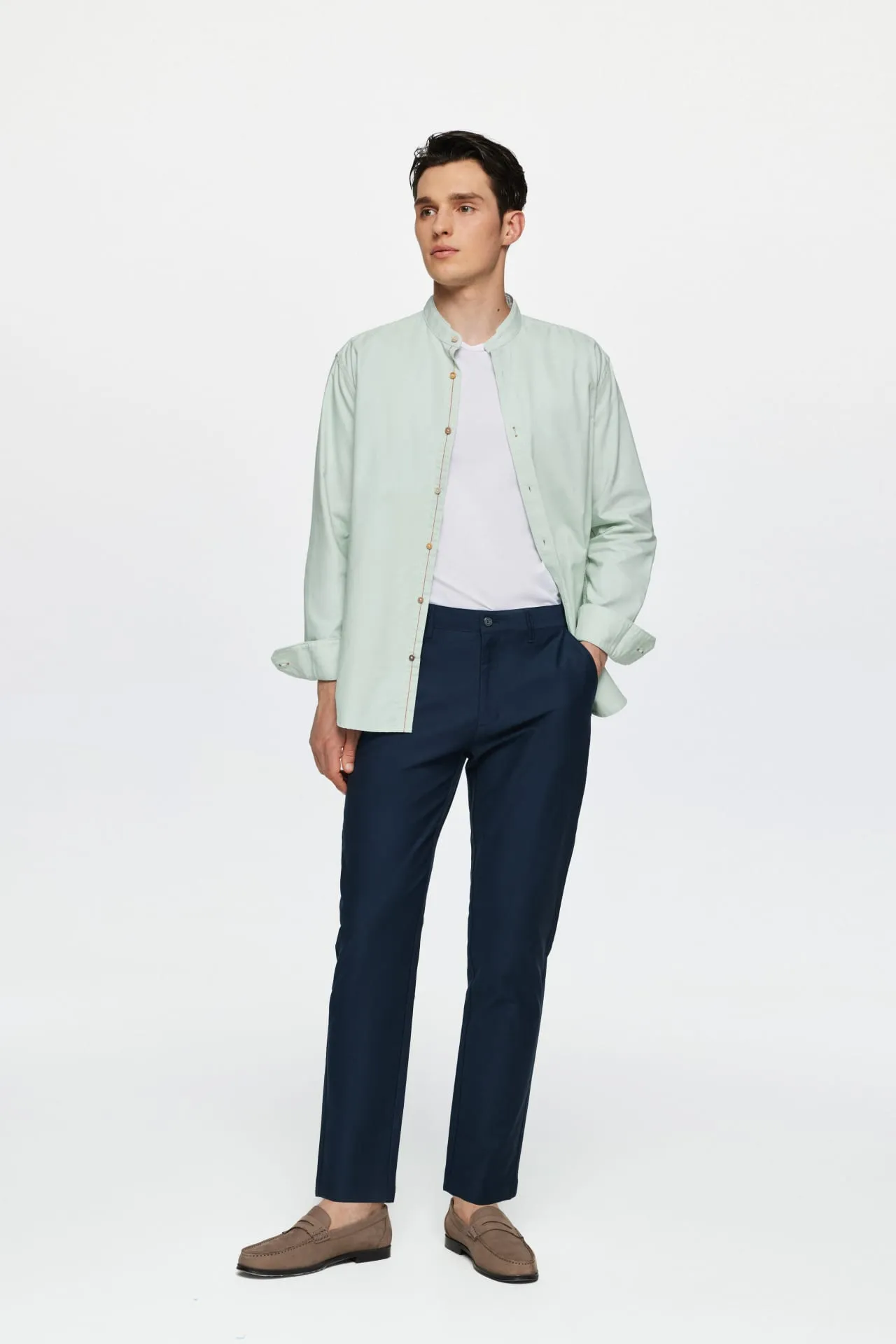 Easy Care Stand Collar Oxford Casual Shirt
