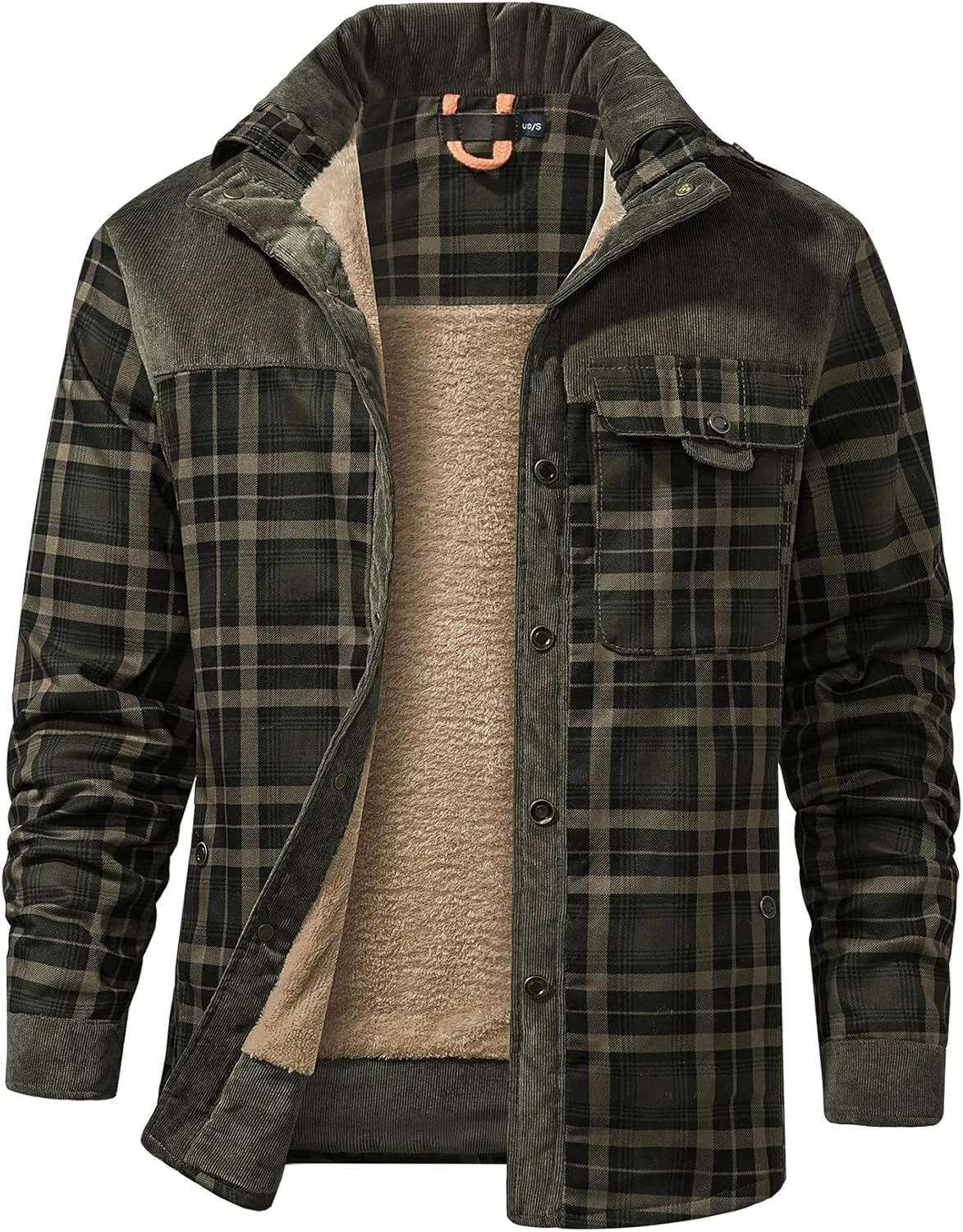 Eisctnd Men's Sherpa Lined Flannel Jacket Outdoor Long Sleeve Plaid Fleece Shirt Warm Casual Button Down Coat
