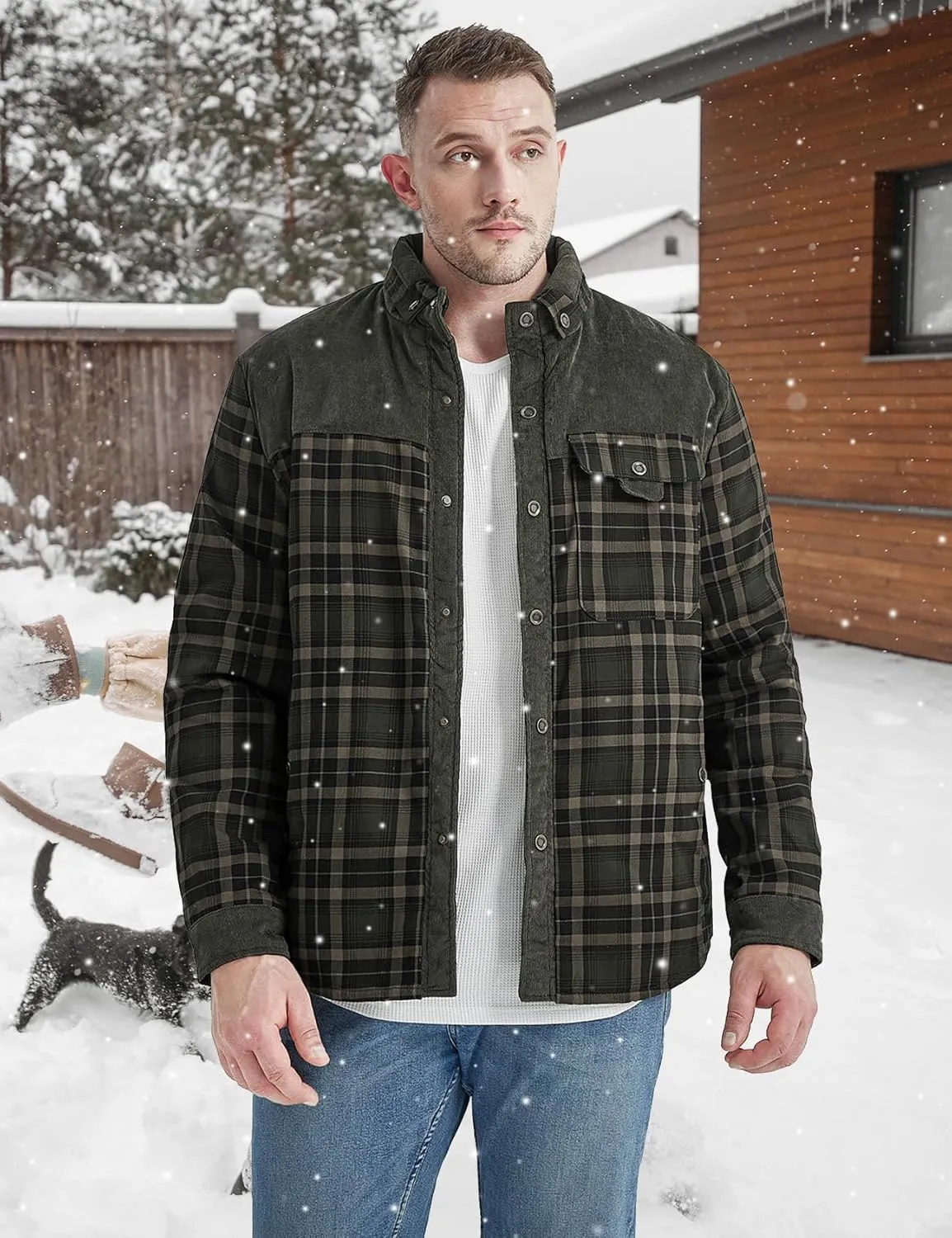 Eisctnd Men's Sherpa Lined Flannel Jacket Outdoor Long Sleeve Plaid Fleece Shirt Warm Casual Button Down Coat