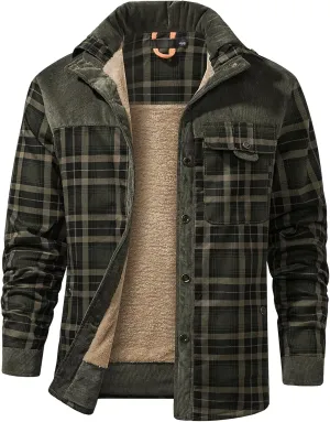 Eisctnd Men's Sherpa Lined Flannel Jacket Outdoor Long Sleeve Plaid Fleece Shirt Warm Casual Button Down Coat