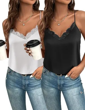 ELESOL Camisole Tops for Women Tank Top Lace V Neck Cami 2 PCS