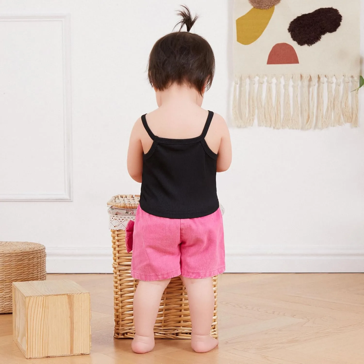 Emmababy Toddler Girls Denim Shorts Set Ribbed Crop Tank Top Sleeveless Bow Jean Shorts Skirt Western Baby Summer Clothes