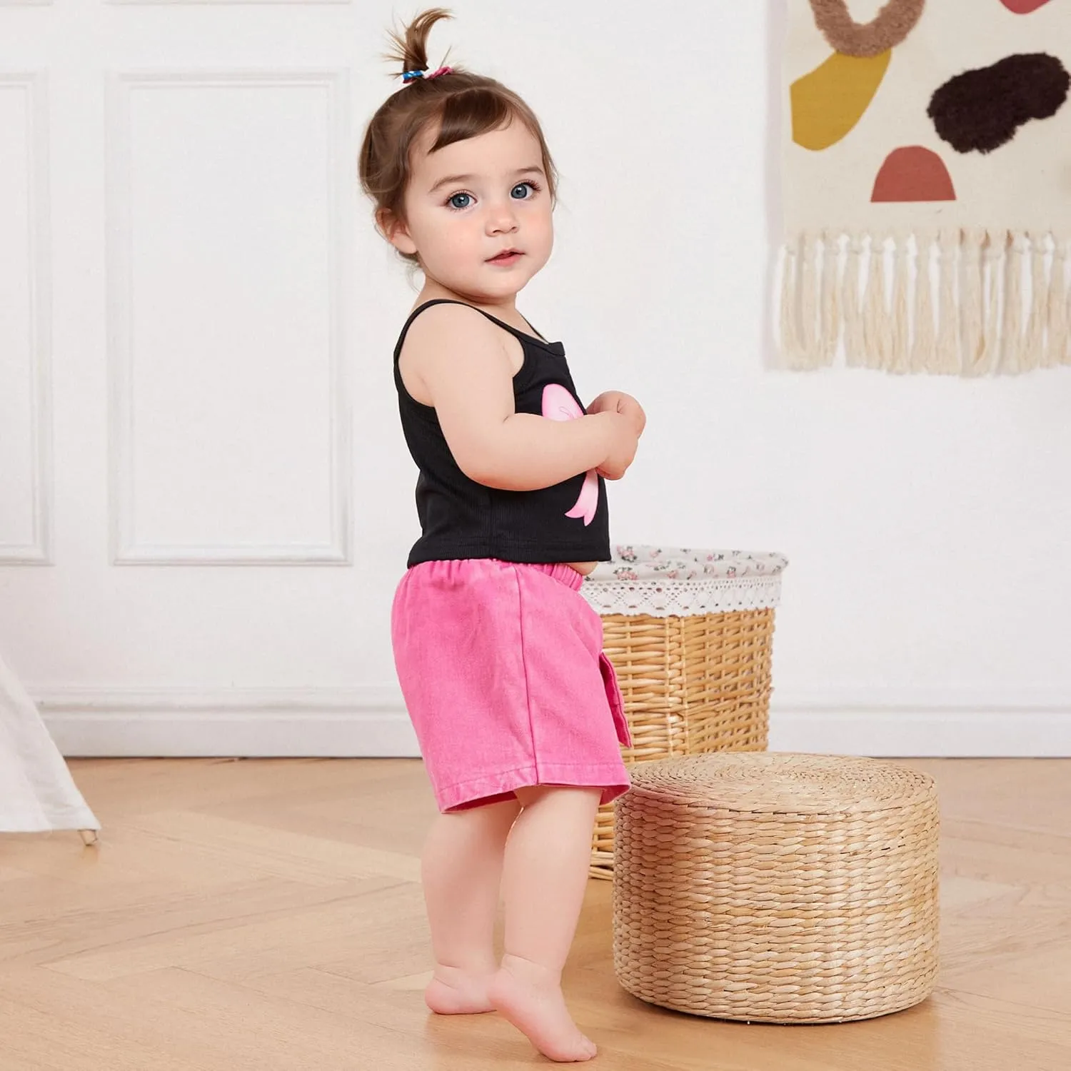 Emmababy Toddler Girls Denim Shorts Set Ribbed Crop Tank Top Sleeveless Bow Jean Shorts Skirt Western Baby Summer Clothes