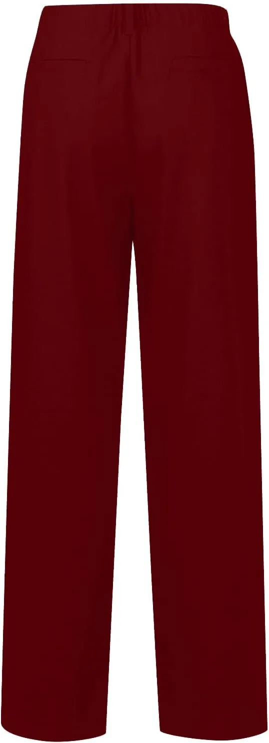eoeioa Linen Wide Leg Dress Pants for Women Trendy High Waist Button Lounge Trousers Baggy Pockets Straight Fit Palazzo Pants