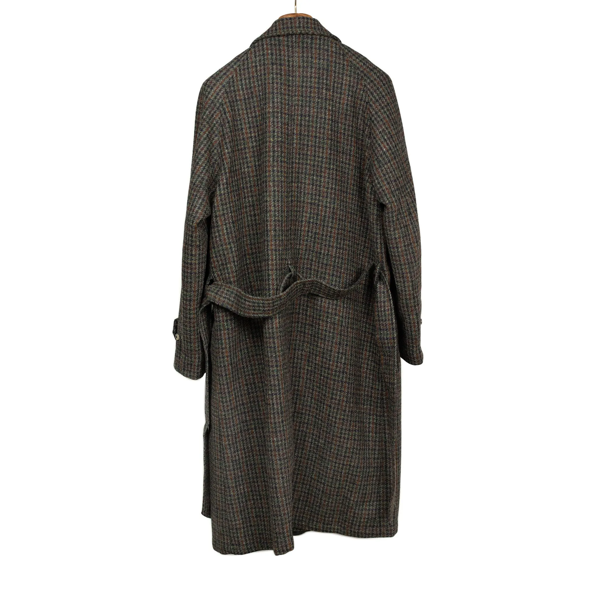 Exclusive Grandad Coat in grey, navy, and rust Harris Tweed wool guncheck
