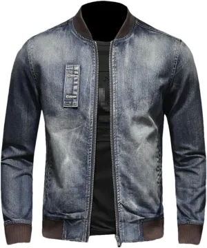 Fashion Trend Zipper Motorcycle Denim Jacket Men's Lapel Vintage Denim Jacket