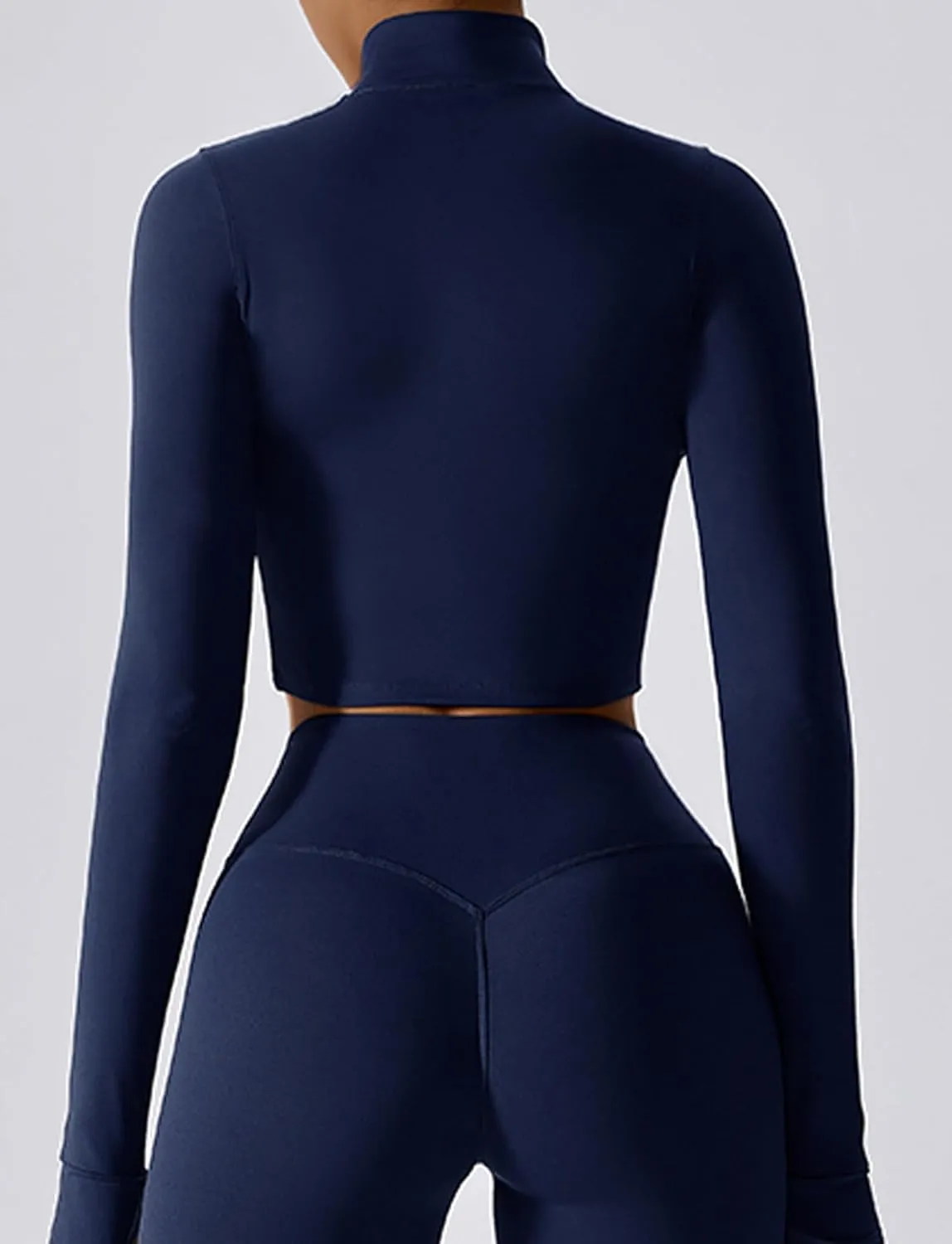 FEOYA Women Long Sleeve Full Zip Workout Crop Jacket Slim Fit Turtleneck Thumbhole Sports Track Jacket Ultra Short 2023