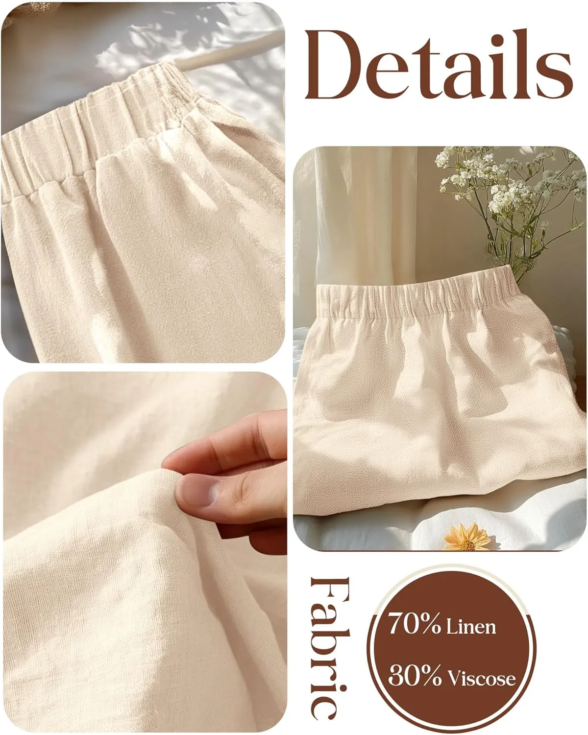 Ficerd 3 Pack Women's Casual Linen Shorts,Pleated High Waist Wide Leg Summer Elastic Comfy Trendy Shorts with Pockets