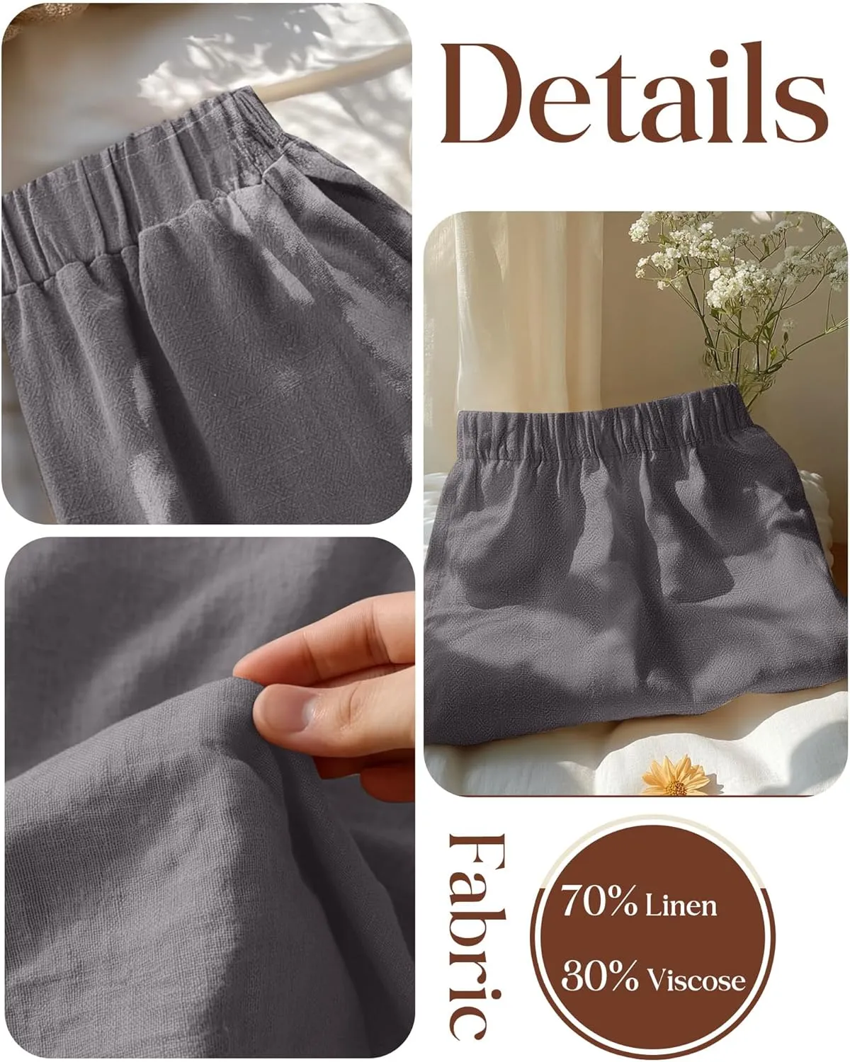 Ficerd 3 Pack Women's Casual Linen Shorts,Pleated High Waist Wide Leg Summer Elastic Comfy Trendy Shorts with Pockets