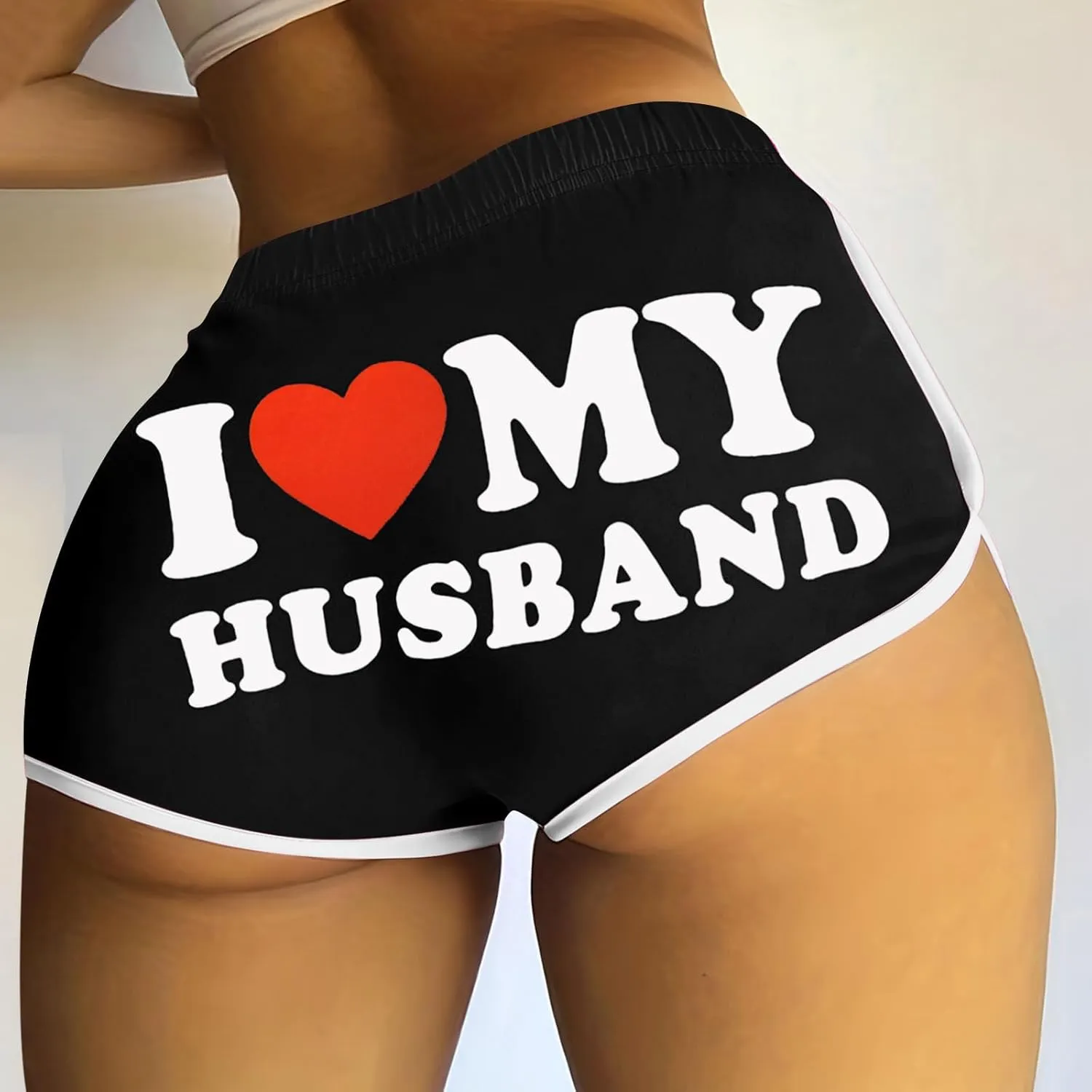 Firzero I Love My Husband Booty Shorts for Women Sexy High Waist Yoga Biker Shorts Soft Dance Hot Pants Butt Lifting Leggings
