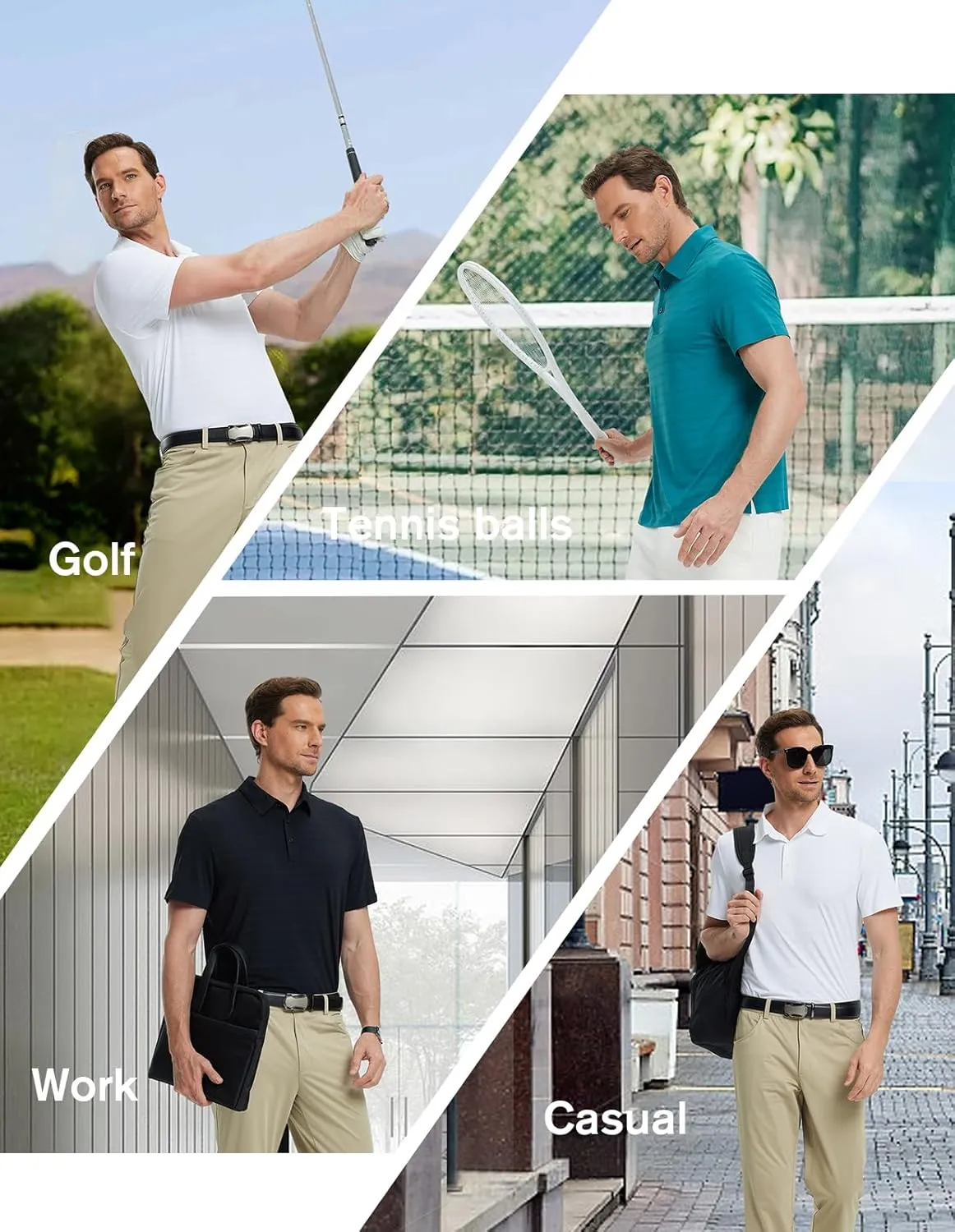 fit space Mens Performance Golf Polo, Cooling Tennis Shirts, Seamless Stretch, Quick-Dry Short Sleeve with IceSilk Tech