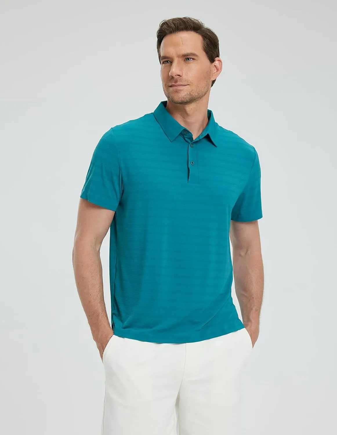fit space Mens Performance Golf Polo, Cooling Tennis Shirts, Seamless Stretch, Quick-Dry Short Sleeve with IceSilk Tech