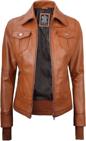 fjackets Leather Jackets For Women - Removable Hood Real Lambskin Tralee Brown Leather Jacket Womens | [1313681] XS
