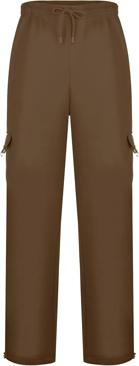 Fleece Baggy Sweatpants for Men, Straight Leg Cargo Sweatpants with Pockets, Loose Elastic Waist Drawstring Jogger Pants
