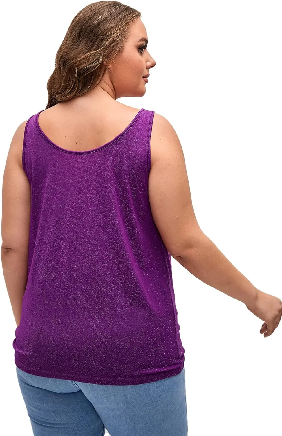 Floerns Women's Plus Size Glitter Draped Neck Sleeveless Backless Cami Top