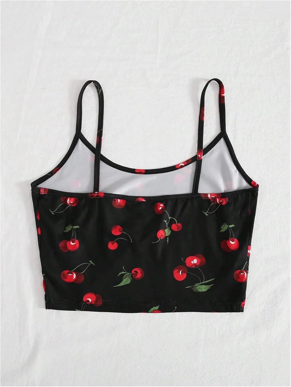 Floerns Women's Printed Camisole Spaghetti Strap Contrast Binding Crop Cami Top