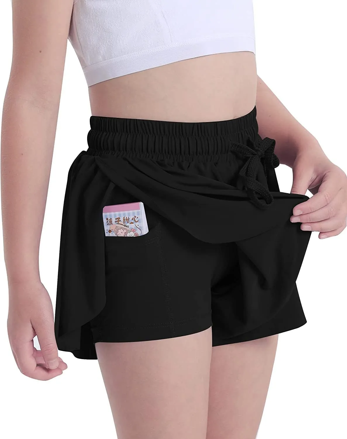 Flowy Shorts for Teen Girls with Spandex Liner 2-in-1 Youth Butterfly Skirts Tennis Running Fitness Sports Dance Skort