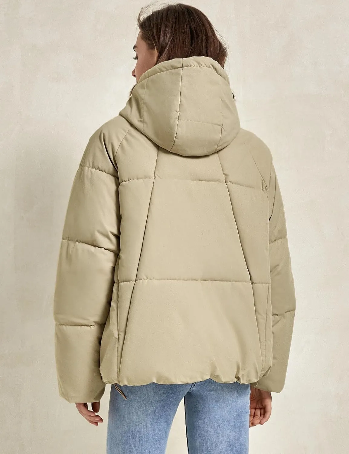 Flygo Womens Hoodies Puffer Jacket Zip Up Quilted Hooded Bubble Padded Down Winter Coats Long Sleeve Jackets with Pockets