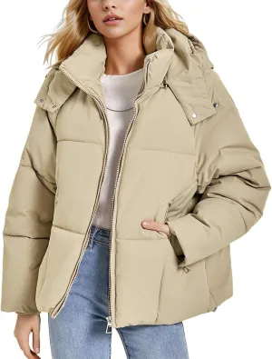 Flygo Womens Hoodies Puffer Jacket Zip Up Quilted Hooded Bubble Padded Down Winter Coats Long Sleeve Jackets with Pockets