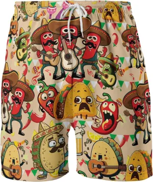 Funny Mens Swim Trunks - Taco Swimming Trunks for Men - Cinco De Mayo Drawstring Beach Shorts, Mens Swim Shorts S17