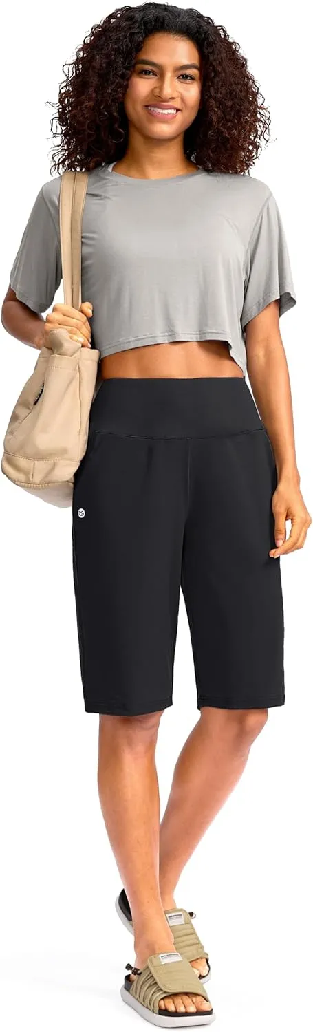 G Gradual Women's 12" Bermuda Long Shorts with Pockets High Waisted Stretch Knee Length Shorts for Women Summer Walking