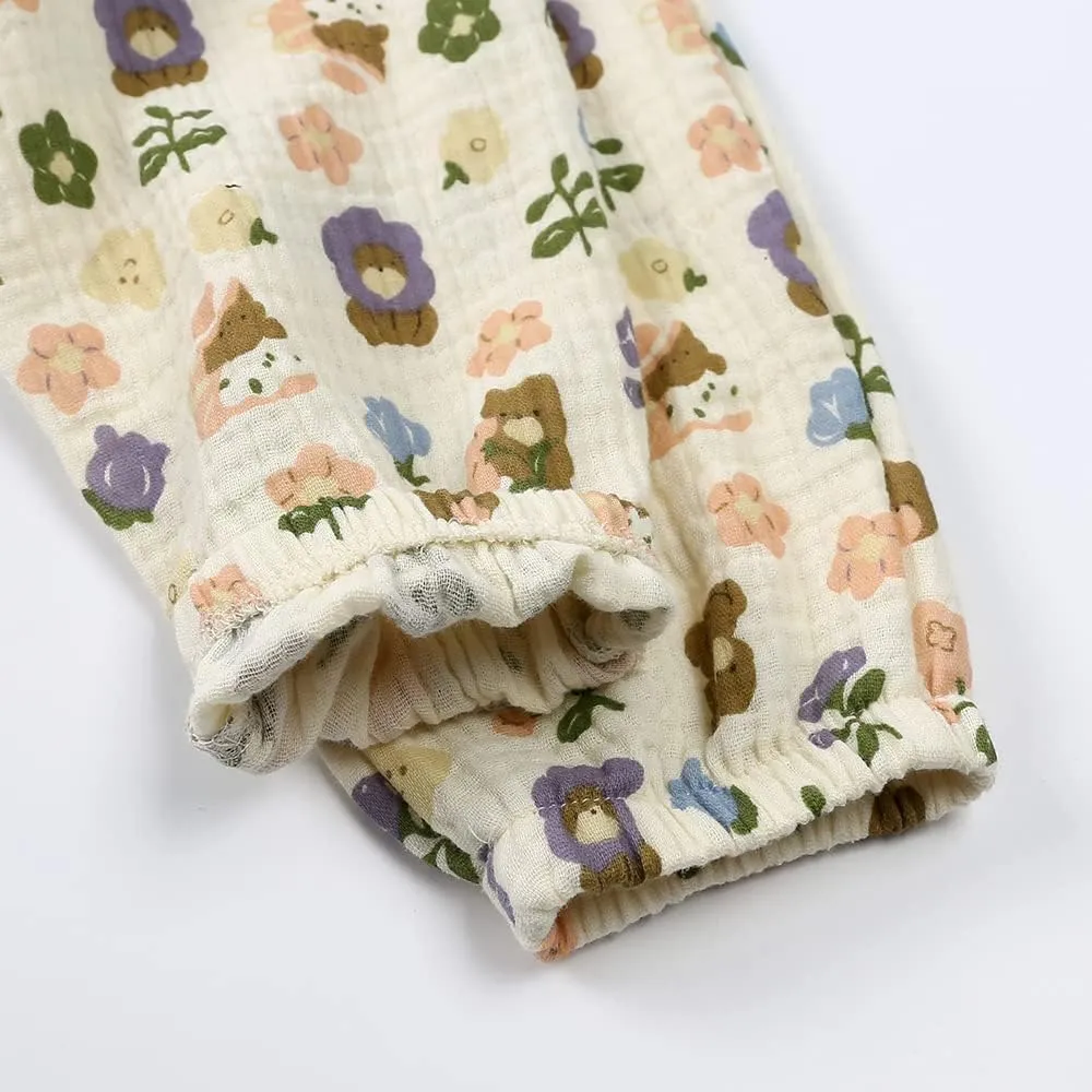 GFQLONG Toddler Baby Girls 3 Pack Elastic Waist Pants Soft Cotton Linen Harem Bloomers Summer Fall Long Pants
