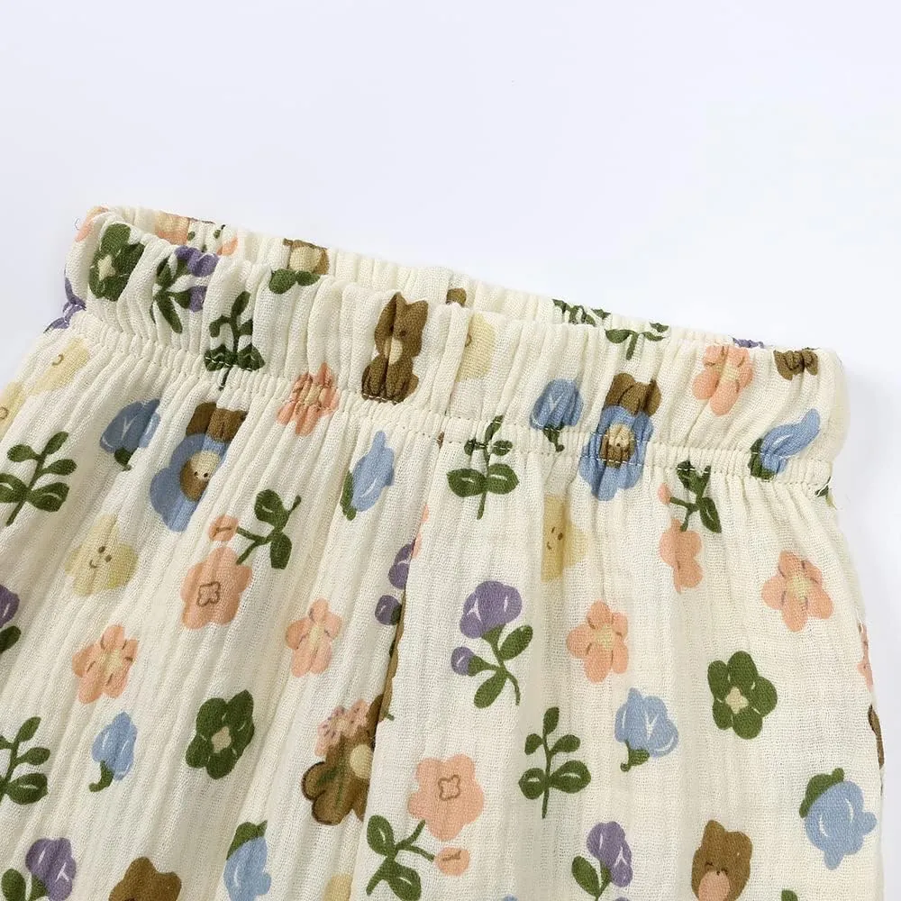 GFQLONG Toddler Baby Girls 3 Pack Elastic Waist Pants Soft Cotton Linen Harem Bloomers Summer Fall Long Pants