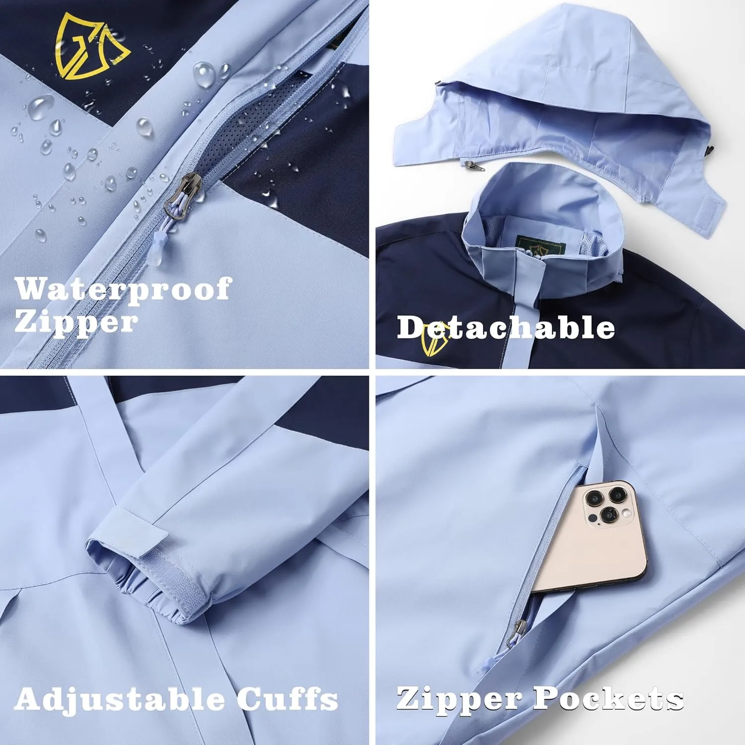 GIISAM Rain Jacket for Women, Women's Waterproof Lightweight Rain Jackets Packable Raincoat Windbreaker Coat with Hood