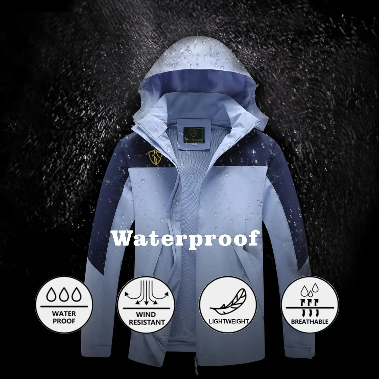GIISAM Rain Jacket for Women, Women's Waterproof Lightweight Rain Jackets Packable Raincoat Windbreaker Coat with Hood