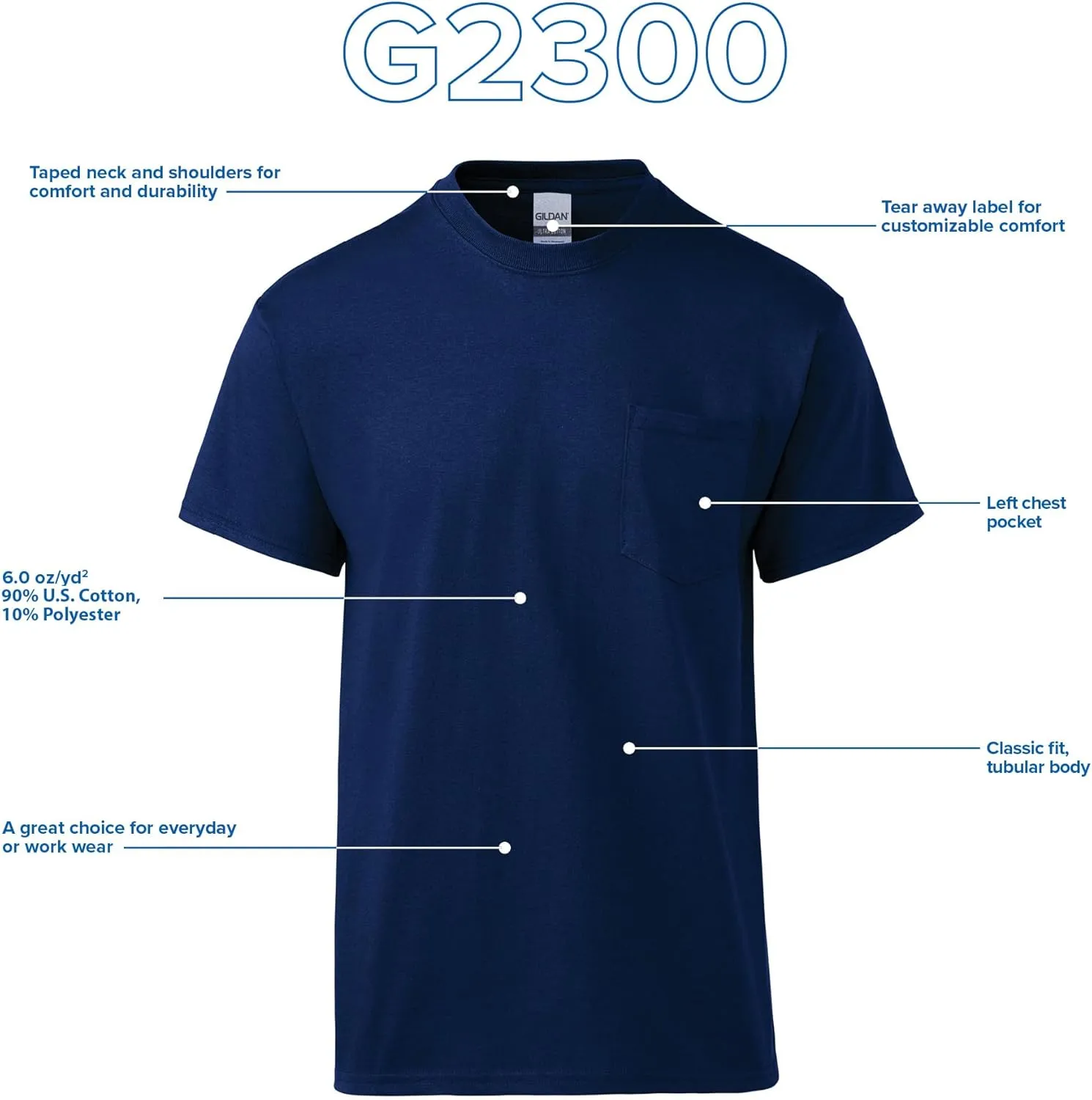 Gildan Unisex Adult Ultra Cotton T-Shirt with Pocket, Style G2300, 2-Pack