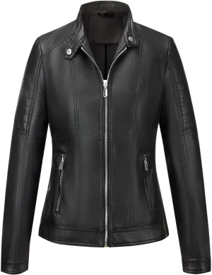 Giolshon Faux Leather Short Jacket Women Fall and Winter Fashion Motorcycle Biker Casual Slim Bomber Coat