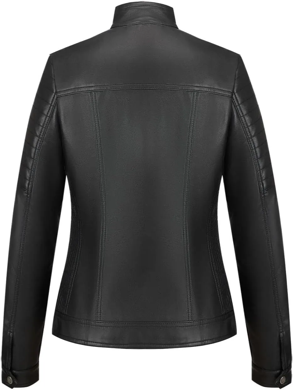 Giolshon Faux Leather Short Jacket Women Fall and Winter Fashion Motorcycle Biker Casual Slim Bomber Coat