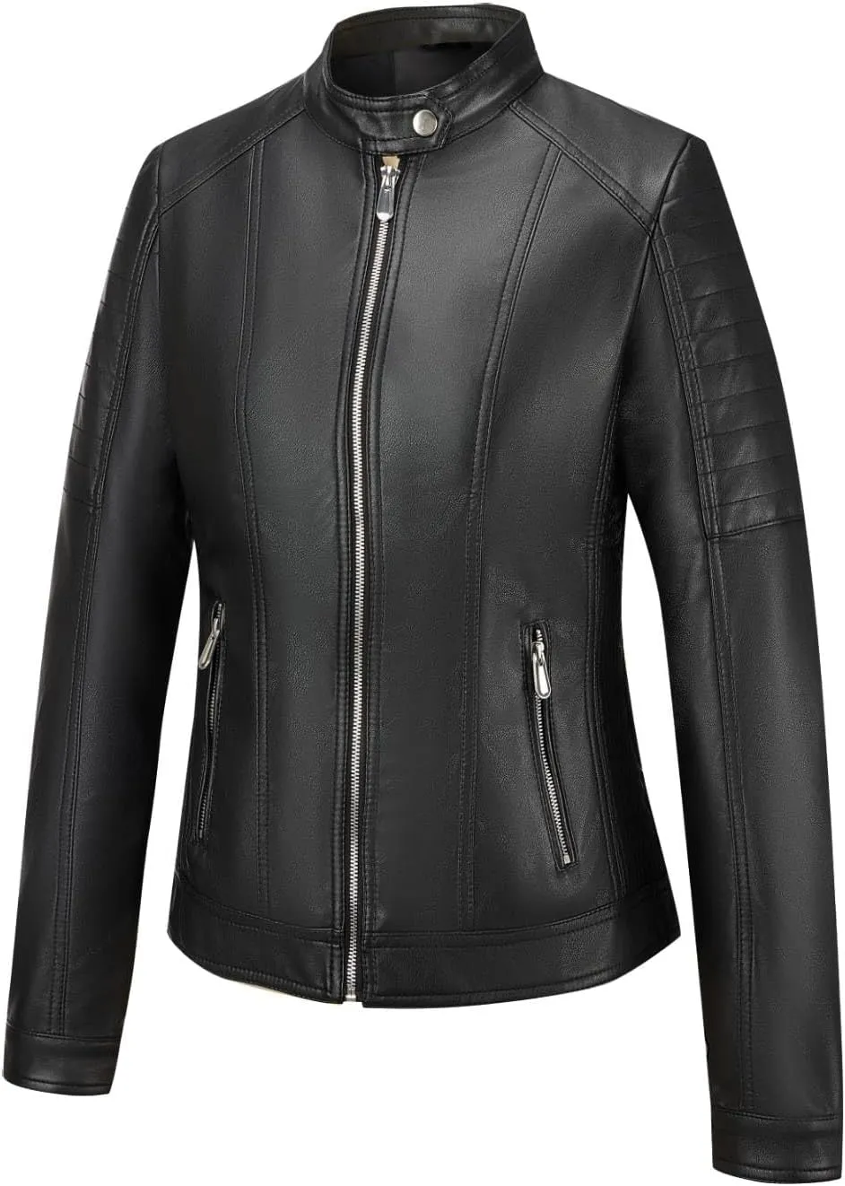 Giolshon Faux Leather Short Jacket Women Fall and Winter Fashion Motorcycle Biker Casual Slim Bomber Coat
