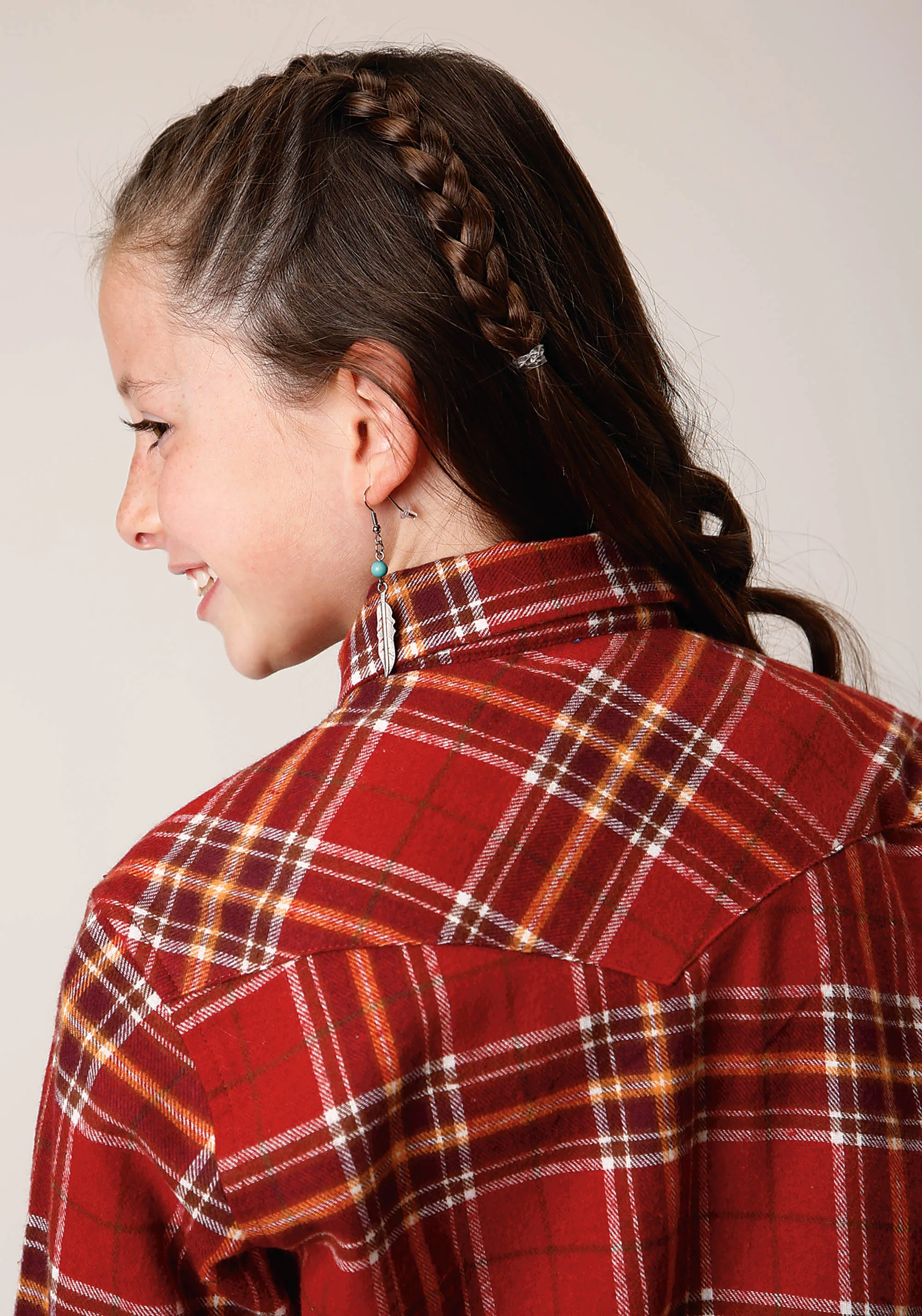 GIRLS LONG SLEEVE BUTTON UNLINED FLANNEL WESTERN SHIRT