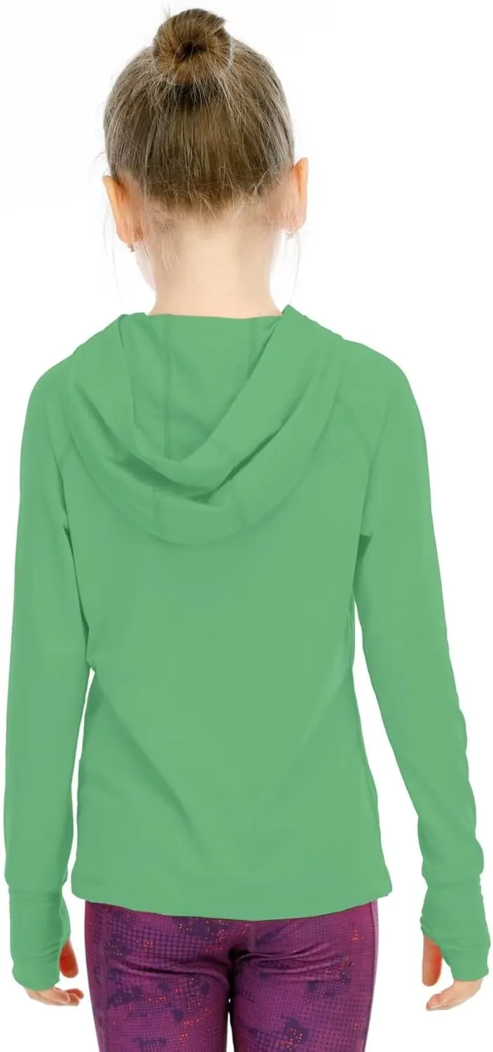 Girls Long Sleeve Shirt UPF50  Lightweight Hoodie Thin Active Tee Workout Running Pullover Top with Thumb Hole 3-12Years