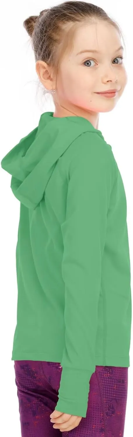 Girls Long Sleeve Shirt UPF50  Lightweight Hoodie Thin Active Tee Workout Running Pullover Top with Thumb Hole 3-12Years
