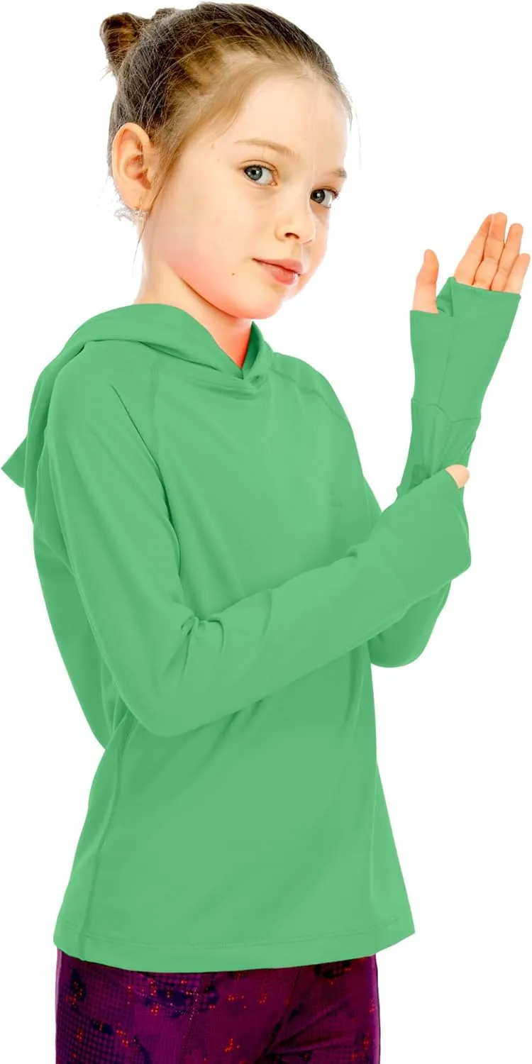 Girls Long Sleeve Shirt UPF50  Lightweight Hoodie Thin Active Tee Workout Running Pullover Top with Thumb Hole 3-12Years