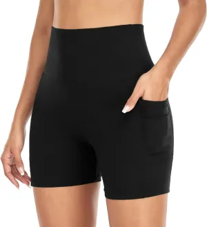 GROTEEN 6" Biker Shorts with Pockets for Women - High Waisted Tummy Control Spandex Workout Shorts for Yoga Running Athletic