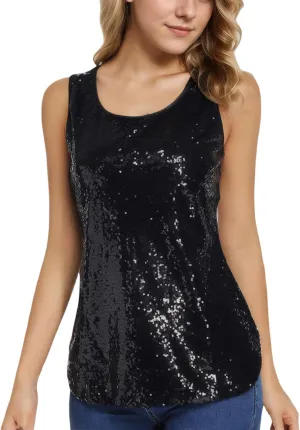 Henly Women's Sequin Tops Sleeveless Sparkle Sequin Tank Top Shimmer Vest Glitter Camisole
