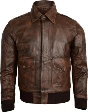 Hide & Seek Mens A2 Aviator Air Force Cockpit Vintage Bomber Military Flight Pilot WWII Distressed Real Leather Jacket
