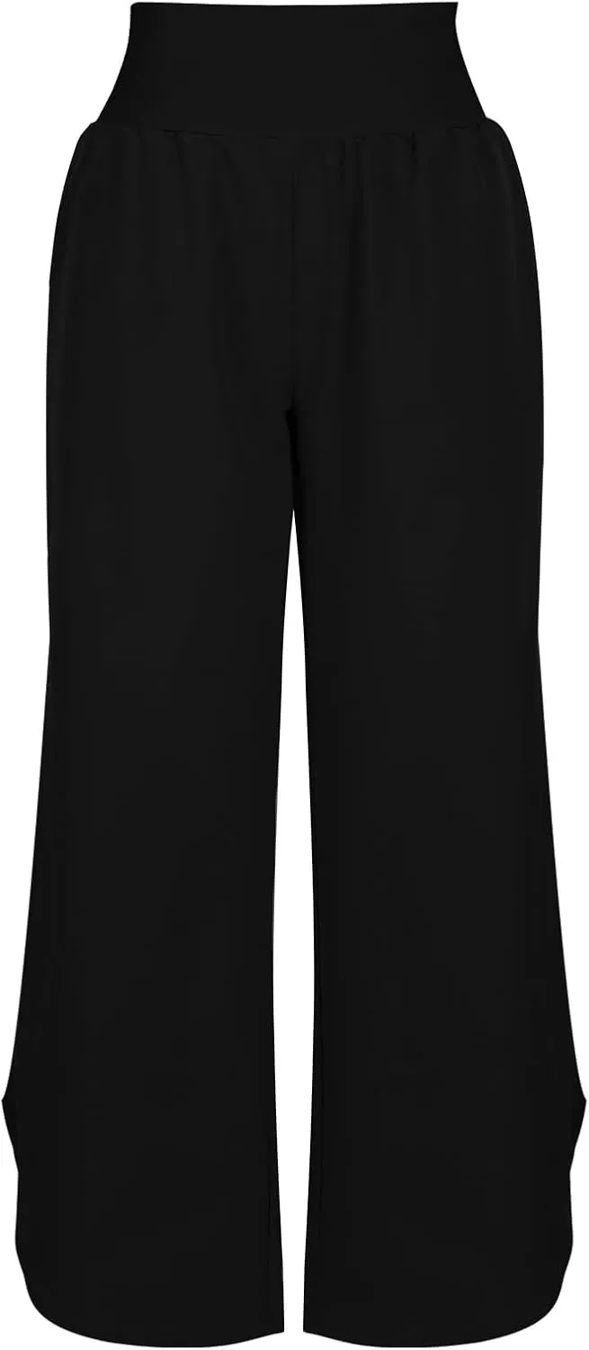 High Waist Capri Pants for Women Wide Leg Flowy Cropped Trousers Slim Fit Slit Hem Capris Casual Summer Crop