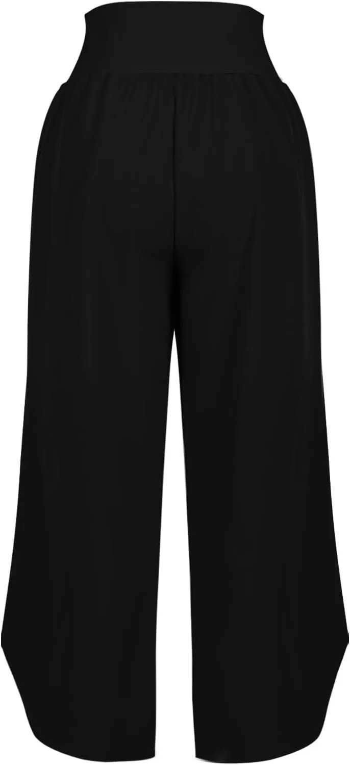 High Waist Capri Pants for Women Wide Leg Flowy Cropped Trousers Slim Fit Slit Hem Capris Casual Summer Crop