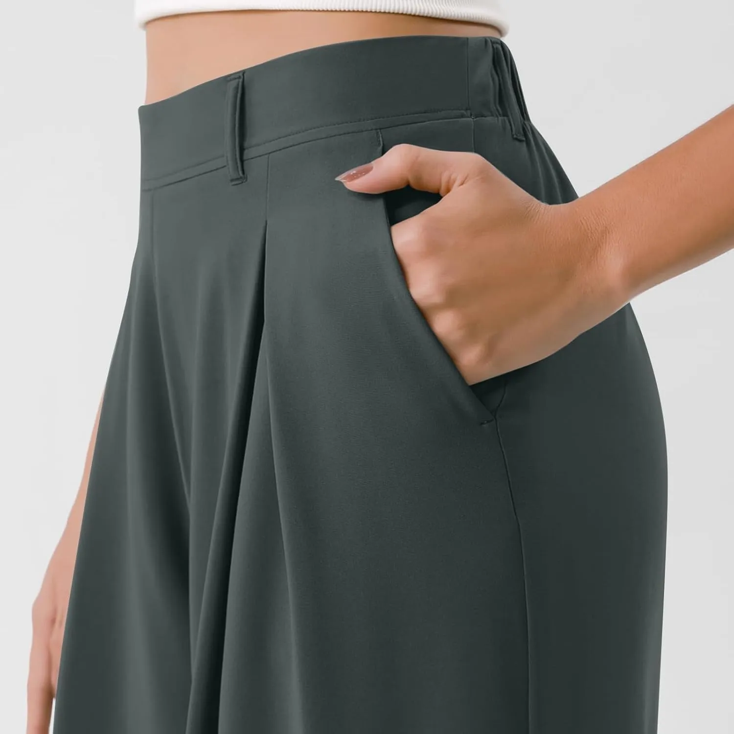 High Waist Flowy Office Work Pants Women with Pleated Elastic Waist Wide Leg Pants Women for Business Casual Slacks