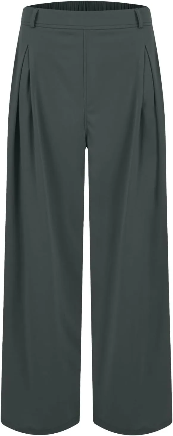 High Waist Flowy Office Work Pants Women with Pleated Elastic Waist Wide Leg Pants Women for Business Casual Slacks