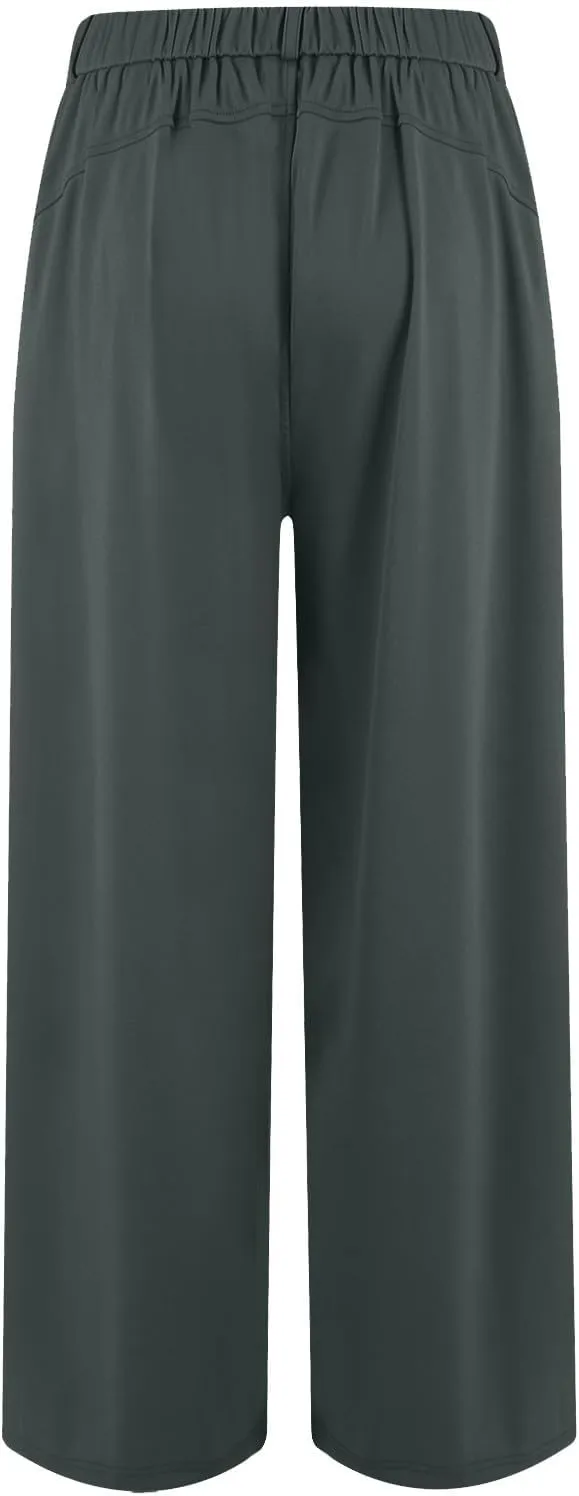 High Waist Flowy Office Work Pants Women with Pleated Elastic Waist Wide Leg Pants Women for Business Casual Slacks
