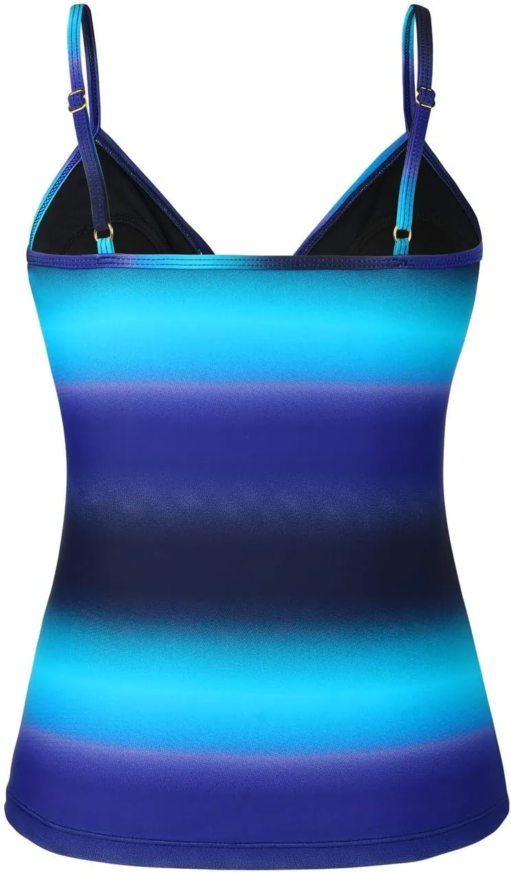 Hilor Women's Tankini Tops Shirred Ruffled Swimsuits V Neck Swimwear Top