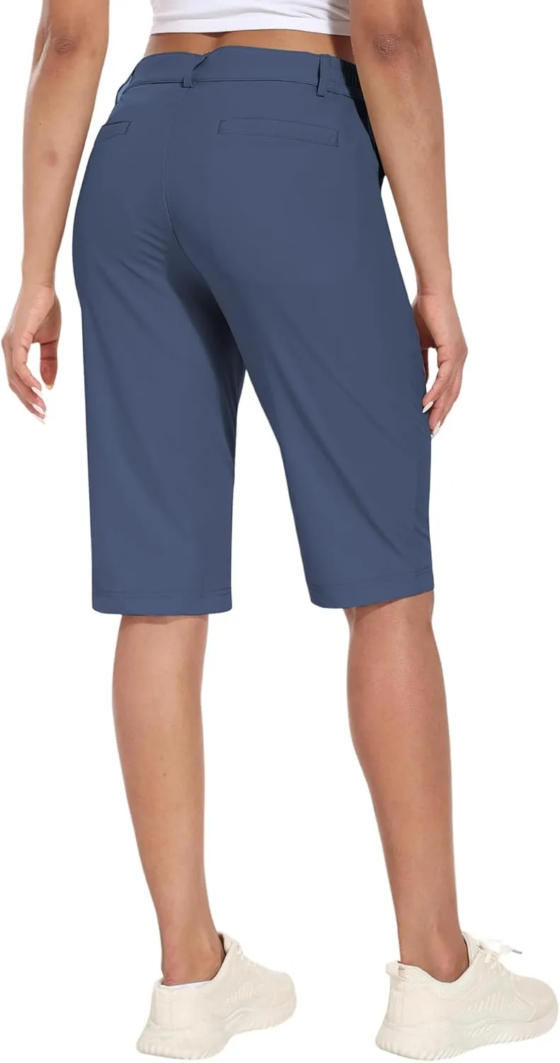 Hiverlay Women's Golf Bermuda Shorts 13" Knee Length Quick Dry Long Hiking Camping Shorts for Summer with 5 Pockets