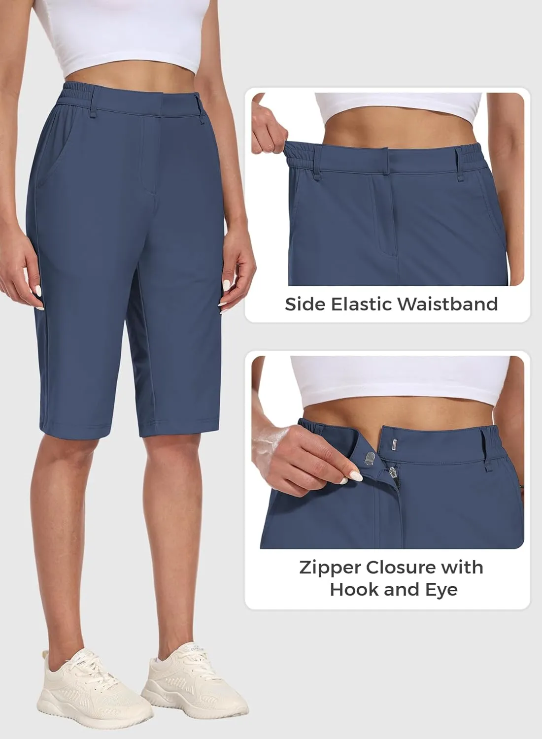 Hiverlay Women's Golf Bermuda Shorts 13" Knee Length Quick Dry Long Hiking Camping Shorts for Summer with 5 Pockets