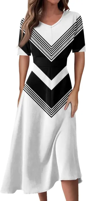 Independence Day Maxi Dresses for Women 2024 Short Sleeve Stars Stripes A-Line Summer Dresses, Small-5X-Large